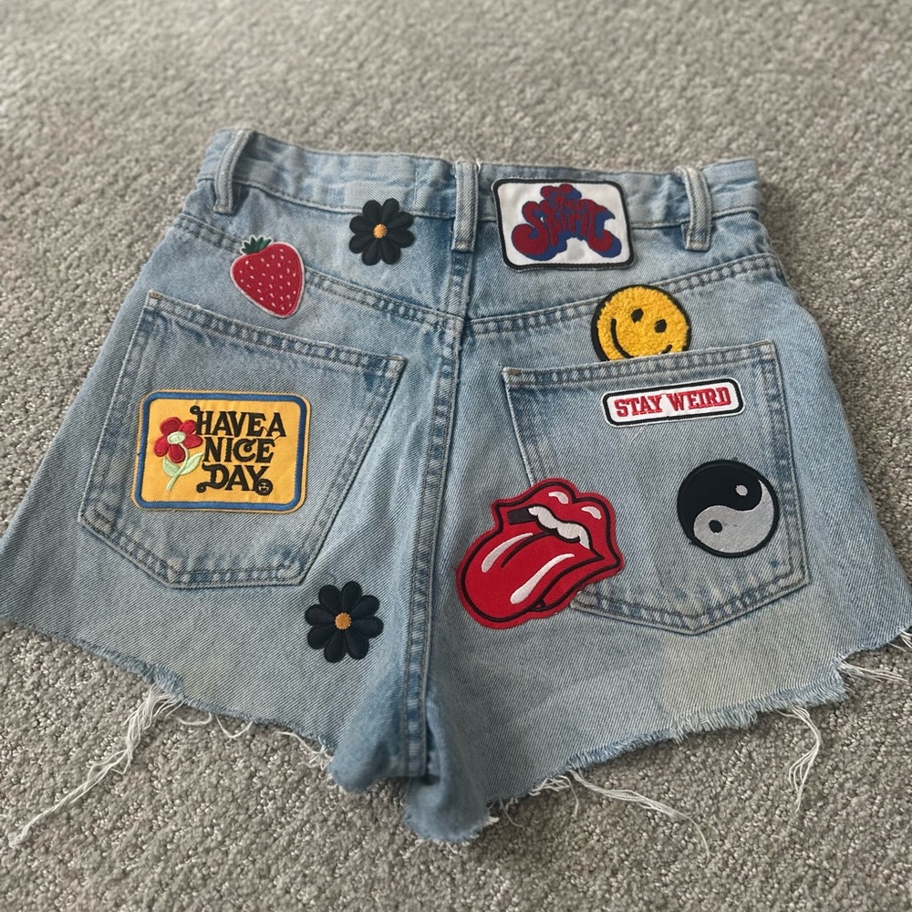Zara Blue Jean Shorts with Colorful Patches